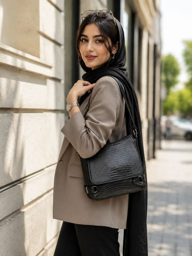 کیف دوشی چرم طبیعی زنانه مدل نگین