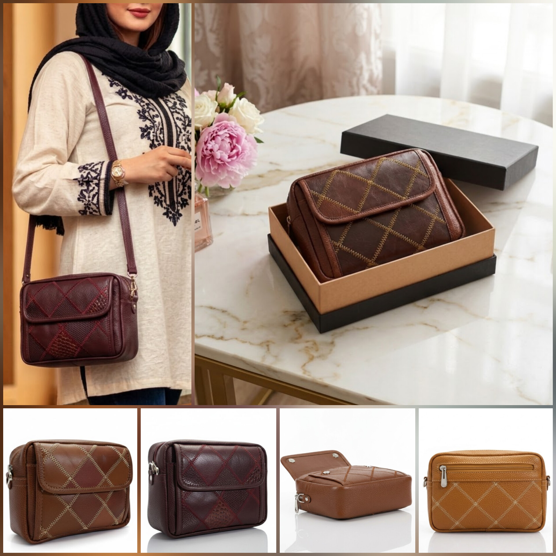 کیف دوشی زنانه چرم طبیعی